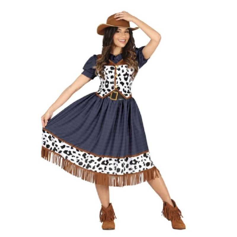 DEGUISEMENT ROBE LONGUE COWGIRL TACHE DE VACHES TAILLE L