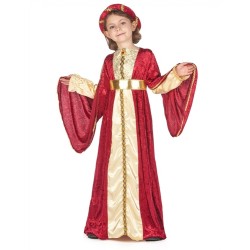 DEGUISEMENT ENFANT ROBE REINE MEDIEVALE ROUGE ET OR TAILLE M 7-9 ANS