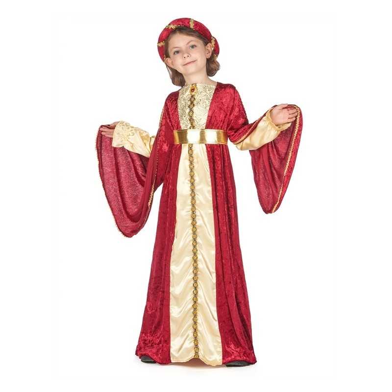 DEGUISEMENT ENFANT ROBE REINE MEDIEVALE ROUGE ET OR TAILLE M 7-9 ANS