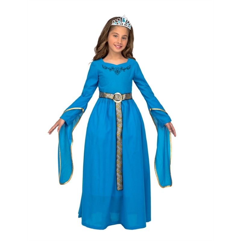 DEGUISEMENT AVEC DIADEME PRINCESSE MEDIEVALE BLEUE FILLE TAILLE 5-6 ANS