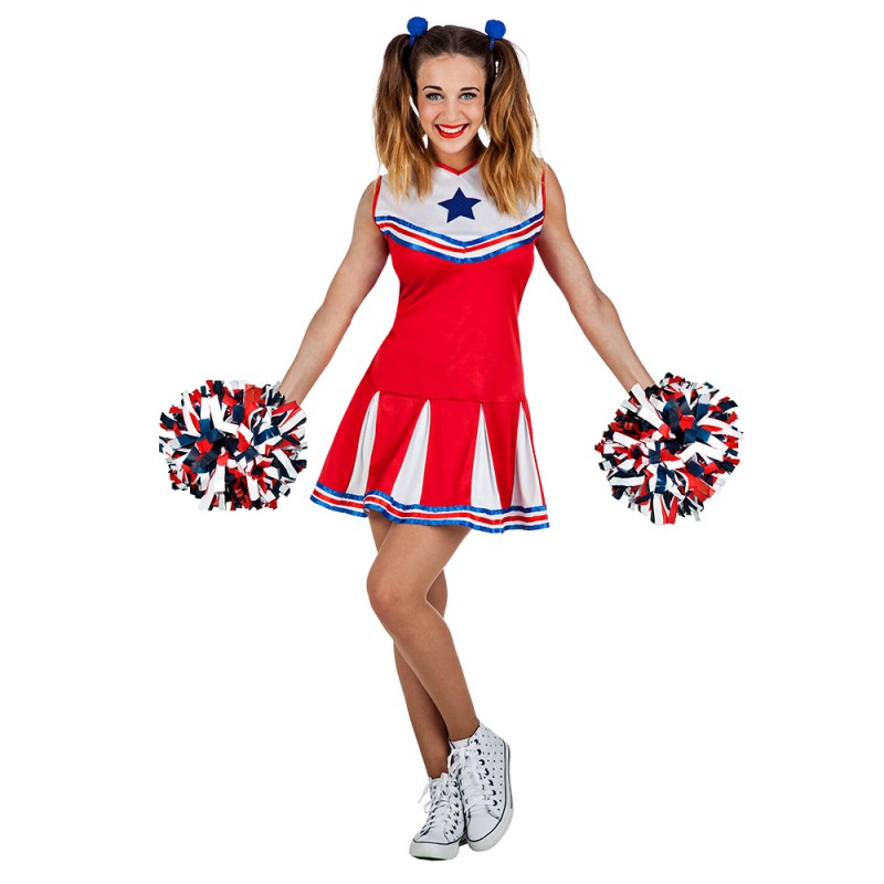 DEGUISEMENT POMPOM GIRL ROUGE ET BLEU   TAILLE M-L 