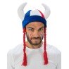 CHAPEAU CASQUE SUPPORTER GAULOIS TRICOLORE BLEU BLANC ROUGE AVEC DEUX TRESSES 