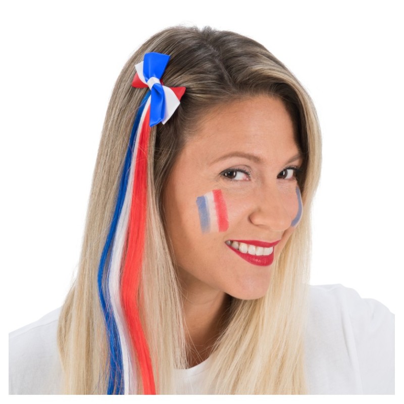 BARRETTE AVEC NOEUD TRICOLORE BLEU BLANC ROUGE FRANCE