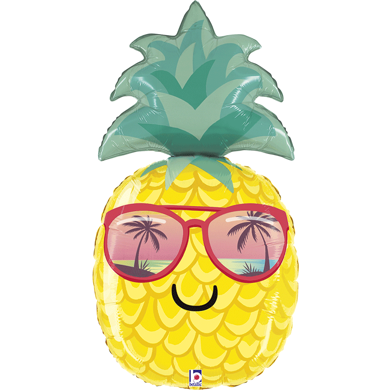 BALLON METALLIQUE ANANAS AVEC LUNETTES 76 CM 