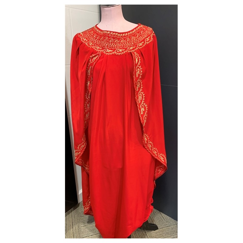 DEGUISEMENT DJELLABA ROUGE ET OR TUNIQUE AVEC CAPE TAILLE UNIQUE