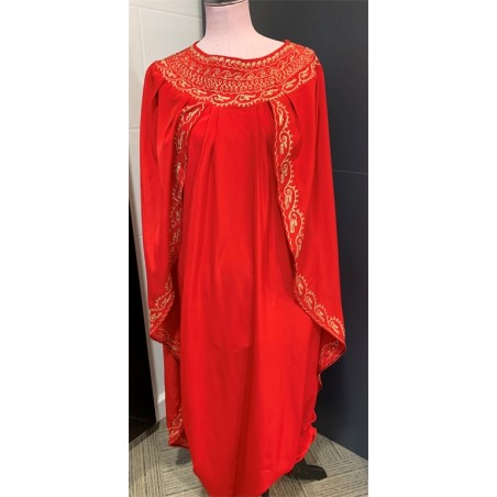 DEGUISEMENT DJELLABA ROUGE ET OR TUNIQUE AVEC CAPE TAILLE UNIQUE