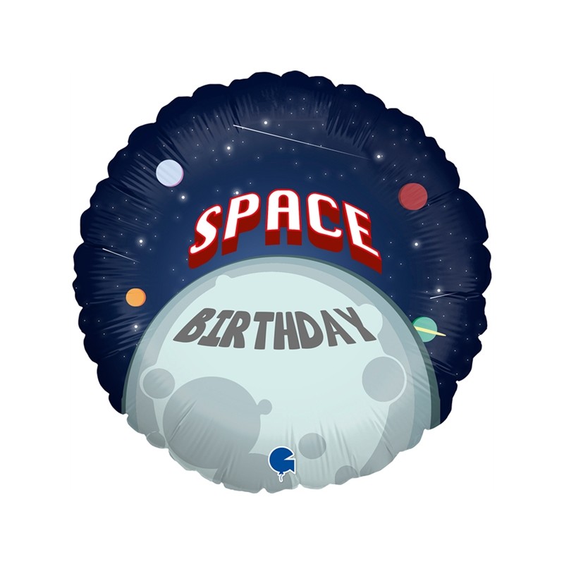 BALLON METALLIQUE ROND  SPACE BIRTHDAY ESPACE 46 CM 