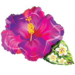 BALLON METALLIQUE FLEURS ROSE ET VIOLET HAWAIENNE 79 CM 