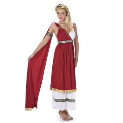 DEGUISEMENT DEESSE GRECQUE OU ROMAINE BLANCHE DRAPE ROUGE TAILLE S