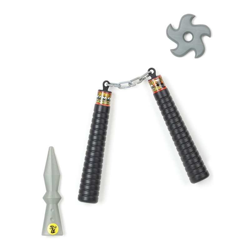 SET  NUNCHAKU ETOILE ET POIGNARD DE NINJA EN PLASTIQUE