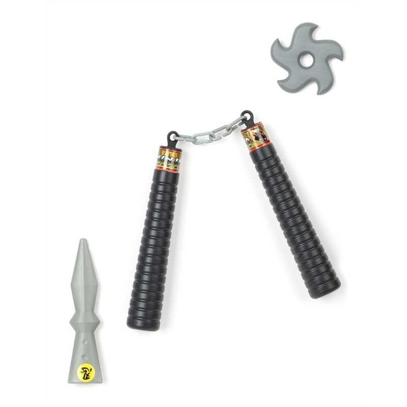 SET NUNCHAKU ETOILE ET POIGNARD DE NINJA EN PLASTIQUE