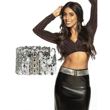 CEINTURE ELASTIQUE SEQUIN ARGENT