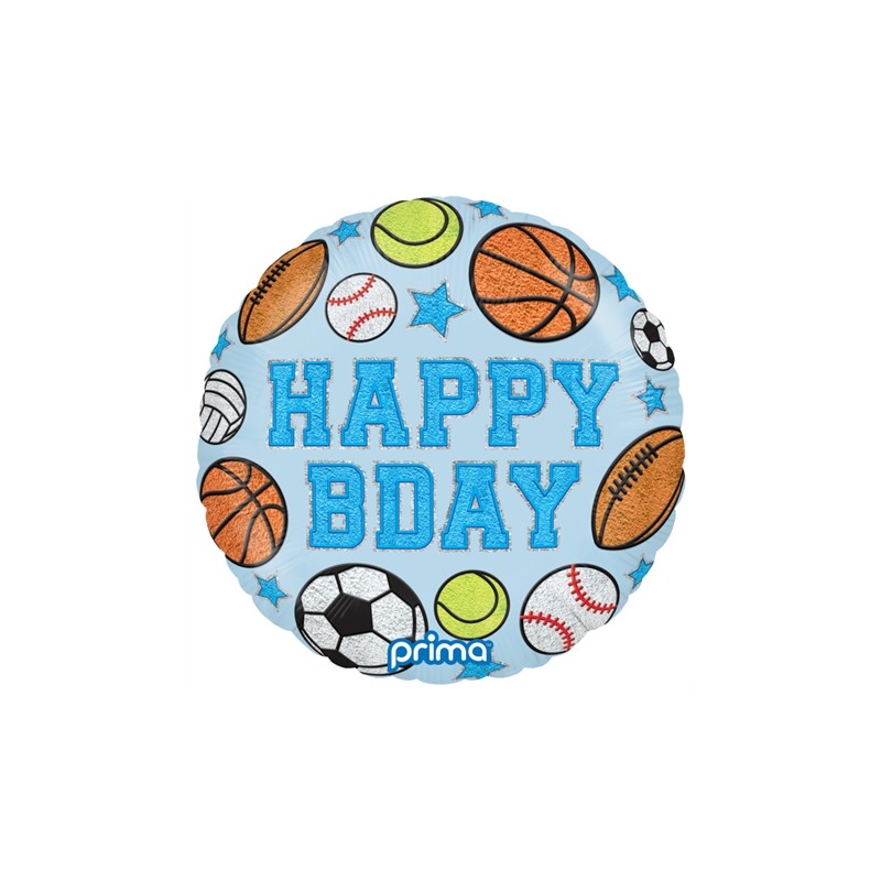 BALLON METALLIQUE ROND BLEU SPORT HAPPY BIRTHDAY 46 CM 