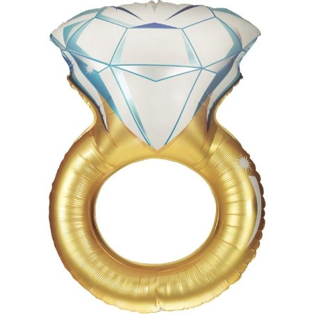 BALLON METALLIQUE BAGUE DIAMANT MARIAGE OR 86 CM