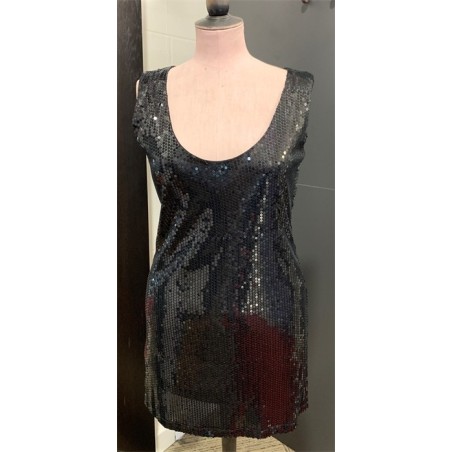 DEGUISEMENT ROBE A SEQUIN OU PAILLETTE DISCO NOIRE FEMME TAILLE 40