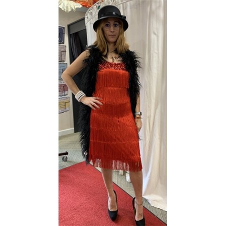 DEGUISEMENT ROBE CHARLESTONE FRANGEE PETITES BRETELLES ROUGE TAILLE 36-38