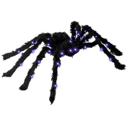 ARAIGNEE POILUE NOIRE 75CM LED VIOLETTES SUR TOUTES LES PATTES