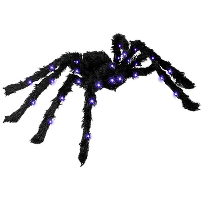 ARAIGNEE POILUE NOIRE 75CM LED VIOLETTES SUR TOUTES LES PATTES