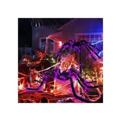 ARAIGNEE POILUE NOIRE 75CM LED VIOLETTES SUR TOUTES LES PATTES