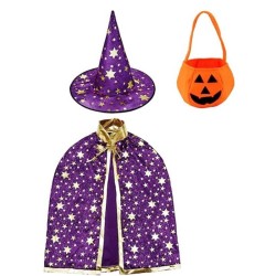 ENSEMBLE SORCIERE 3 PIECES CHAPEAU+CAPE+SAC A BONBON 