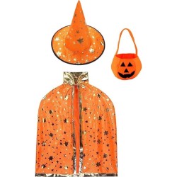 ENSEMBLE SORCIERE 3 PIECES CHAPEAU+CAPE+SAC A BONBON 