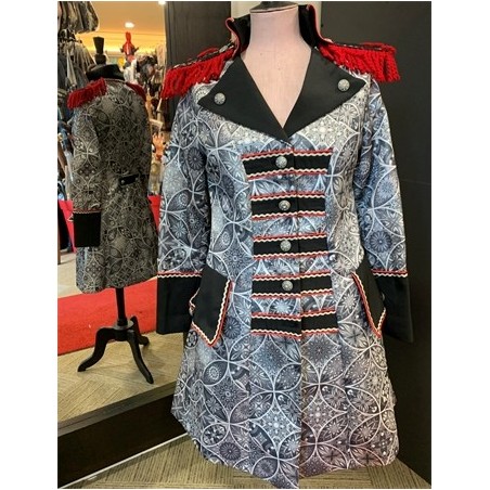 DEGUISEMENT VESTE DE MARQUIS GRIS ROUGE ET NOIR TAILLE S