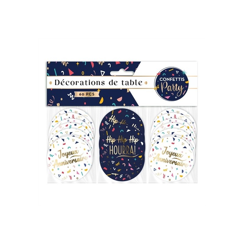 TRIO DE CONFETTIS MULTICOLORES JOYEUX ANNIVERSAIRE 