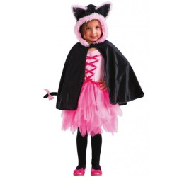 CAPE CHAT NOIR CAPUCHE NOIRE ET ROSE