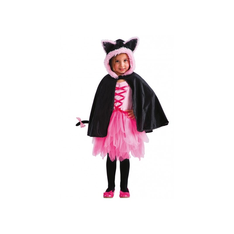 CAPE CHAT NOIR CAPUCHE NOIRE ET ROSE