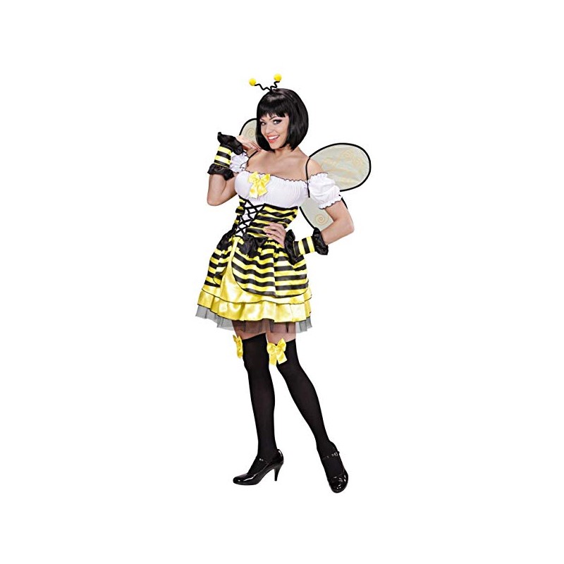 DEGUISEMENT FEMME ROBE ABEILLE JAUNE ET NOIRE + AILES + SERRE TETE  TAILLE L