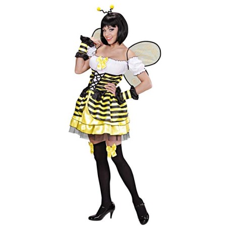 DEGUISEMENT FEMME ROBE ABEILLE JAUNE ET NOIRE + AILES + SERRE TETE  TAILLE L