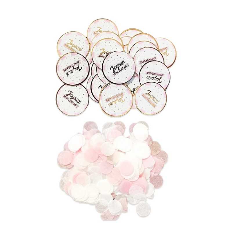 CONFETTIS DE TABLE ROSE ET BLANC JOYEUX ANNIVERSAIRE 