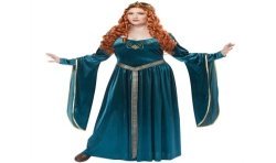 DEGUISEMENT ROBE MEDIEVALE BLEUE VERT ET OR REBELLE OU LADY GUINEVERE TAILLE XXL