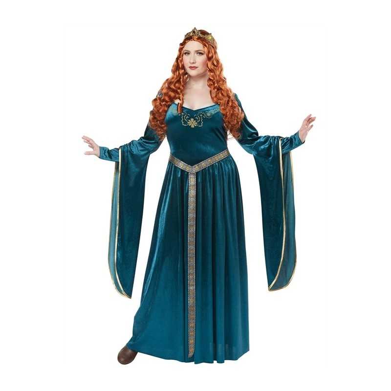 DEGUISEMENT ROBE MEDIEVALE BLEUE VERT ET OR REBELLE OU LADY GUINEVERE TAILLE XL