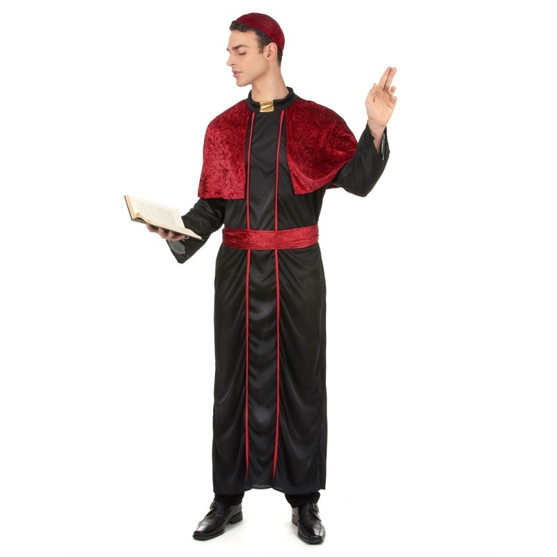 DEGUISEMENT PRETRE OU EVEQUE NOIR ET ROUGE BORDEAU TAILLE M-L