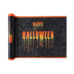 CHEMIN DE TABLE HALLOWEEN NOIR HAPPY HALLOWEEN ORANGE 30 CM X 5 METRES