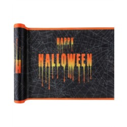 CHEMIN DE TABLE HALLOWEEN NOIR HAPPY HALLOWEEN ORANGE 30 CM X 5 METRES