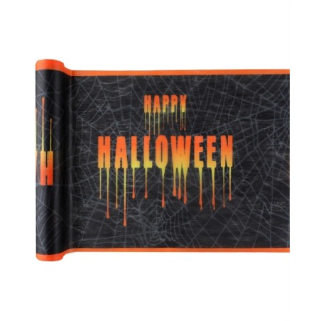 CHEMIN DE TABLE HALLOWEEN NOIR HAPPY HALLOWEEN ORANGE 30 CM X 5 METRES