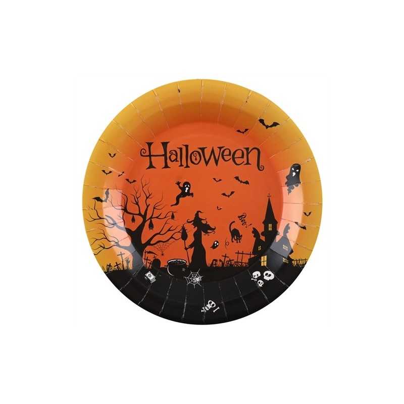 10 ASSIETTES HALLOWEEN MAISON HANTEE ORANGE ET NOIR 23 CM