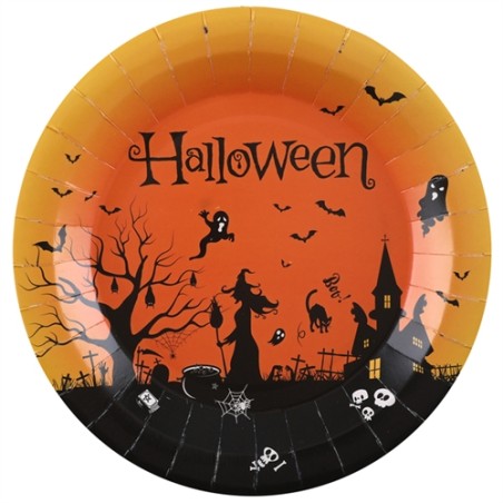 10 ASSIETTES HALLOWEEN MAISON HANTEE ORANGE ET NOIR  23 CM