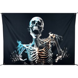 TOILE DE FOND HANTEE EN TISSUS SQUELETTE SUR FOND NOIR 210 X 150 CM