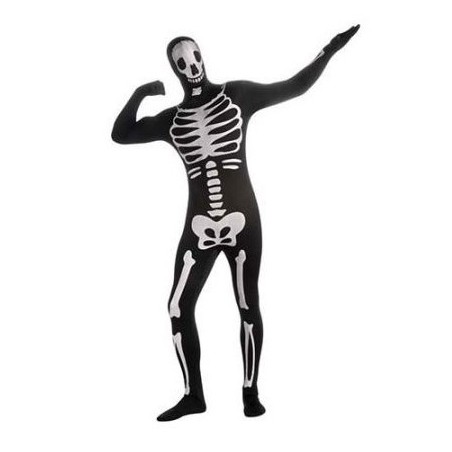 DEGUISEMENT COLLE A LA PEAU NOIR IMPRESSION SQUELETTE TAILLE XL