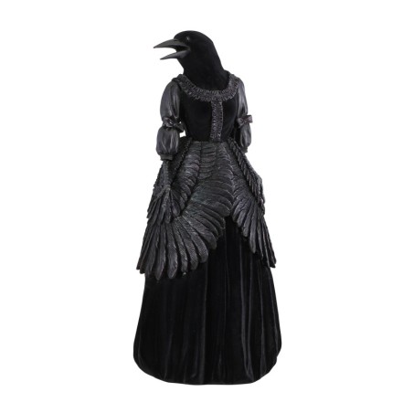 STATUE POLYRESINE LADY CORBEAU VELOURS NOIR 18CM X 16CM X 40.5CM