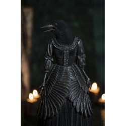 STATUE POLYRESINE LADY CORBEAU VELOURS NOIR 18CM X 16CM X 40.5CM