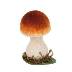 CHAMPIGNON BRUN ET BLANC SUR SOCLE BOIS MOUSSE 10 X 8 X 13 CM