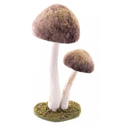 2 CHAMPIGNONS FAIRY VELOURS TAUPE PAILLETTES OR 25CM