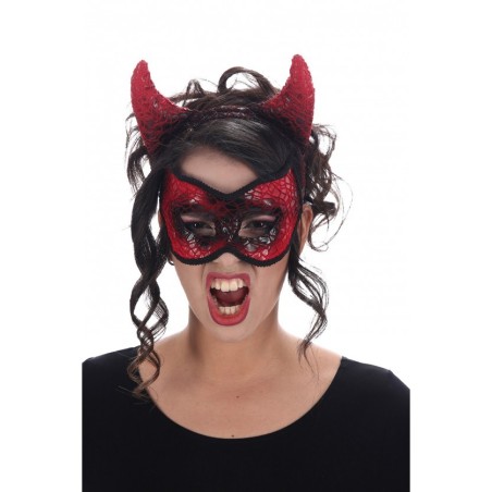 KIT DIABLESSE 2 PIECES : SERRE TETE CORNES ROUGES + MASQUE ROUGE