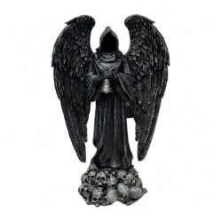 ANGE FAUCHEUR NOIR AVEC AILES RESINE 19CM X 10CM X 31CM