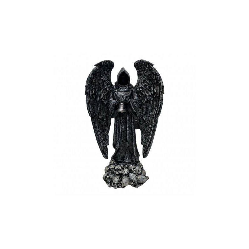 ANGE FAUCHEUR NOIR AVEC AILES RESINE 19CM X 10CM X 31CM