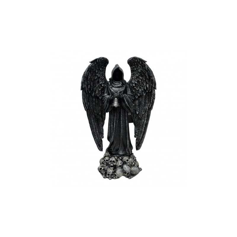 ANGE FAUCHEUR NOIR AVEC AILES RESINE 19CM X 10CM X 31CM
